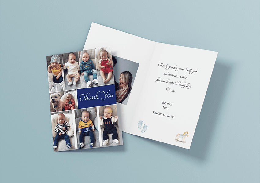 Baby thank you card with some photos design.