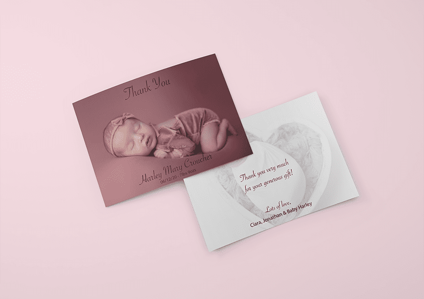 Baby thank you card post card size, printed both side>